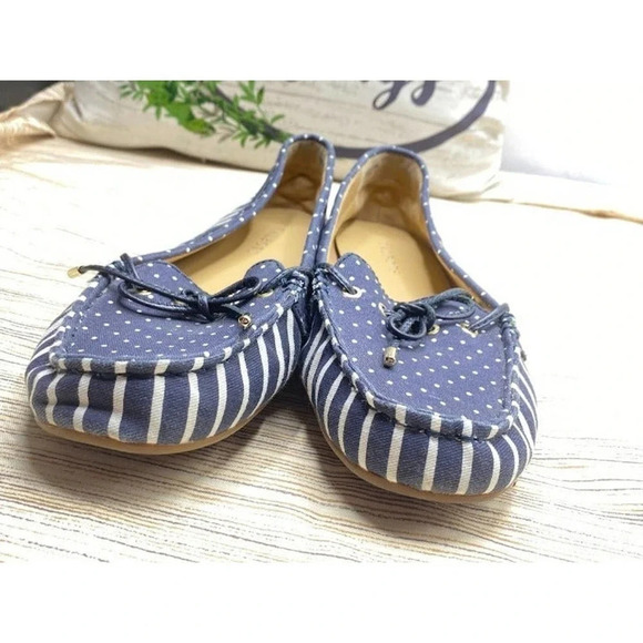 Talbots Moccasins Stripe Dots Walking Casual Slip-Ons Blue/White US Size 9.5 - Picture 3 of 6